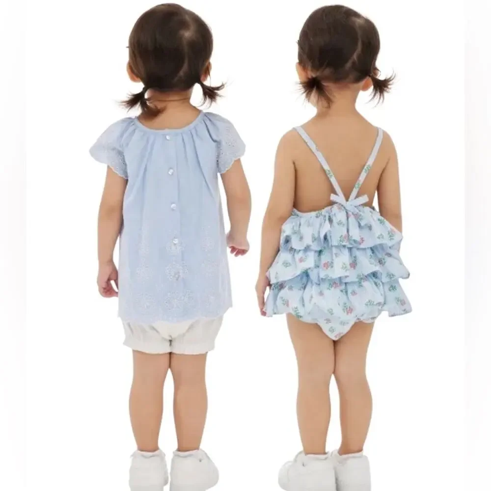 Little Me Girl’s Blue and White Eyelet Dress Outfit Set Size 24 Month’s NWT